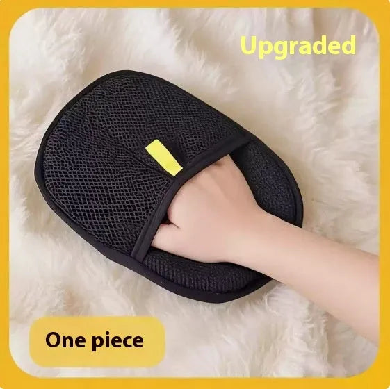 Black pet hair removal glove with silicone bristles for deshedding dogs cats rabbits