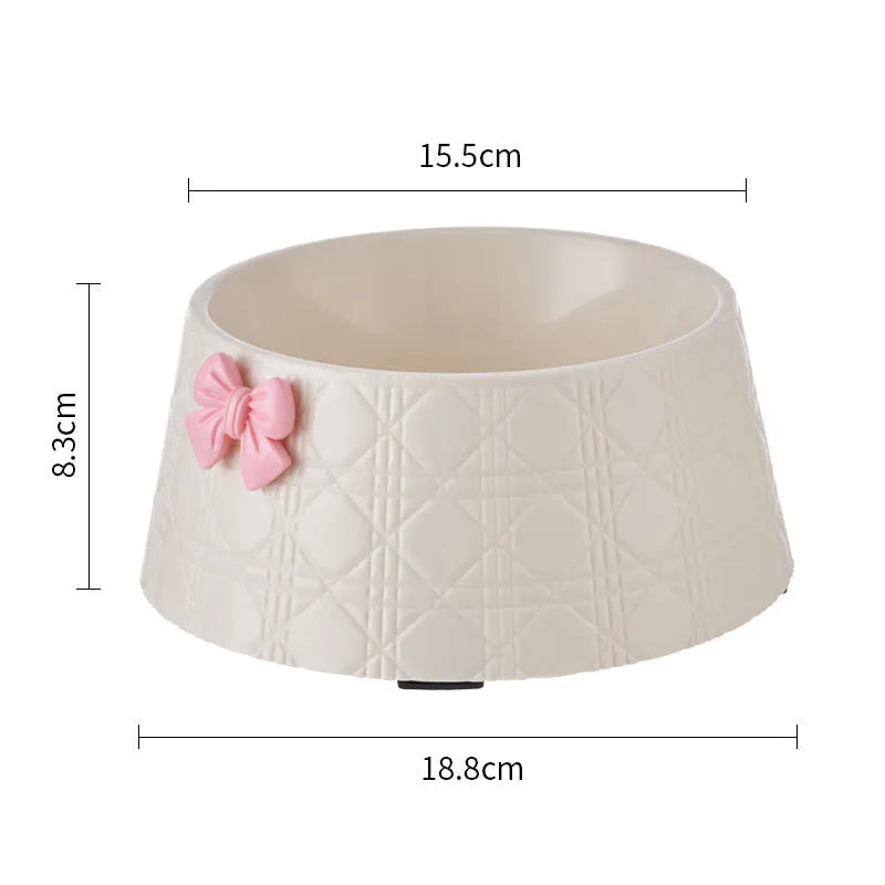Bowknot pet feeding bowl with diamond pattern in multiple colour options