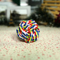 Hand-woven cotton rope ball for dogs, 7 cm diameter, available in blue multicolor pink