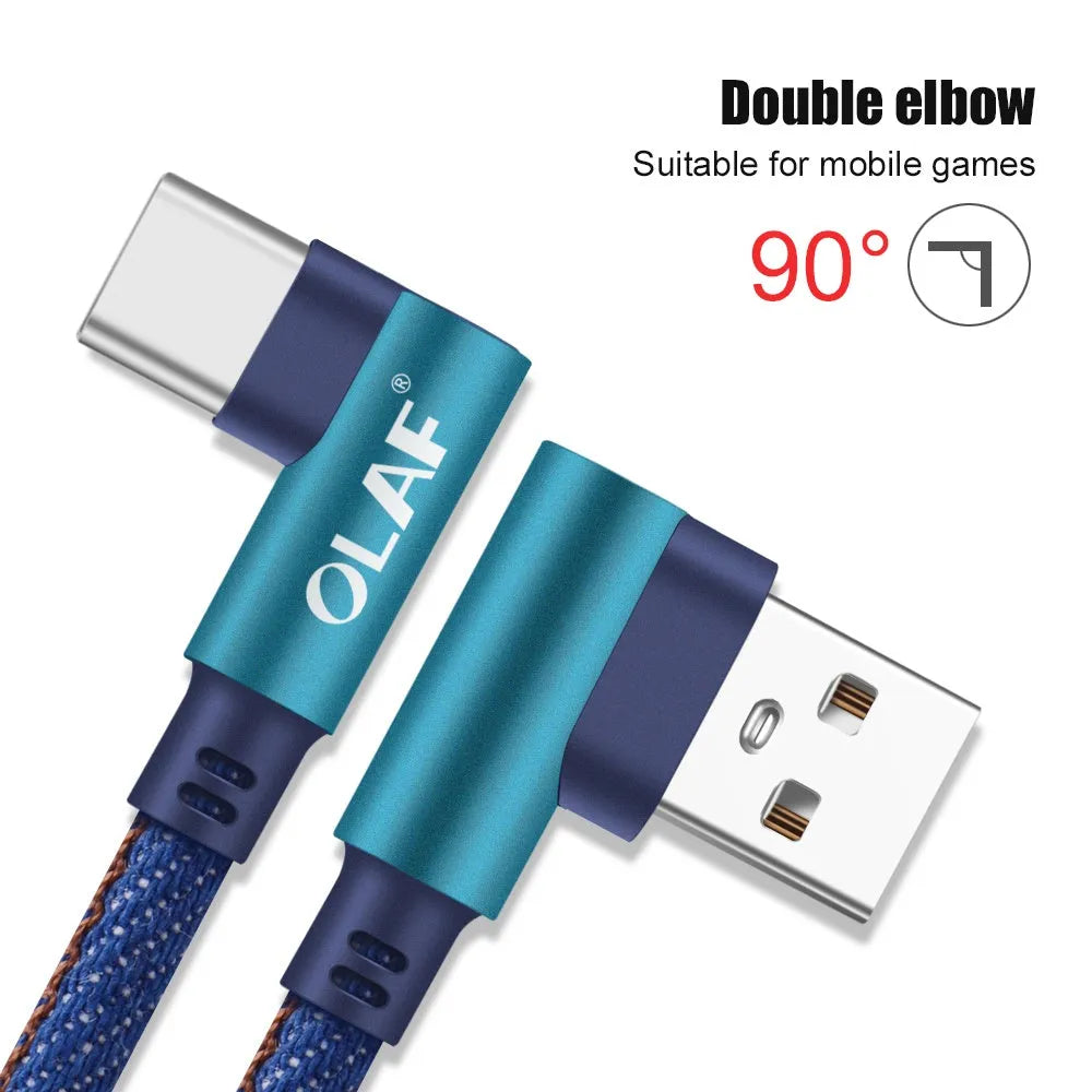 Deniel braided fast charging USB cable for Android and Type C in black, blue, and red colour options.