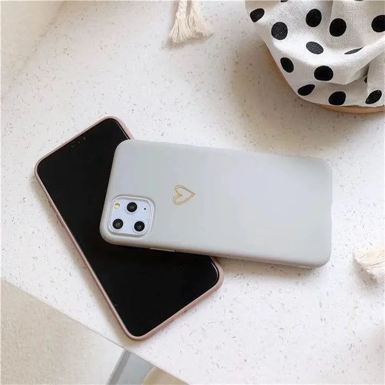 Simple hand-painted love design matte TPU iPhone case in cold wind colour with lanyard holes