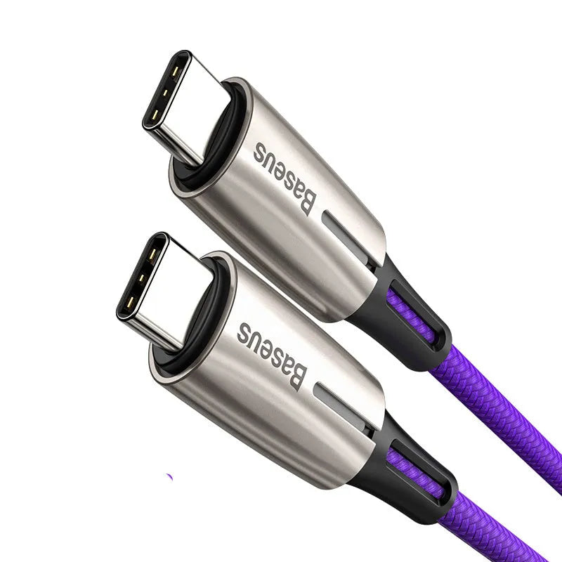 Purple dual Type-C data cable with PD60W fast charge support for computer hardware