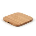 Square bamboo wireless charger showing 92mm dimensions with Qi charging symbol