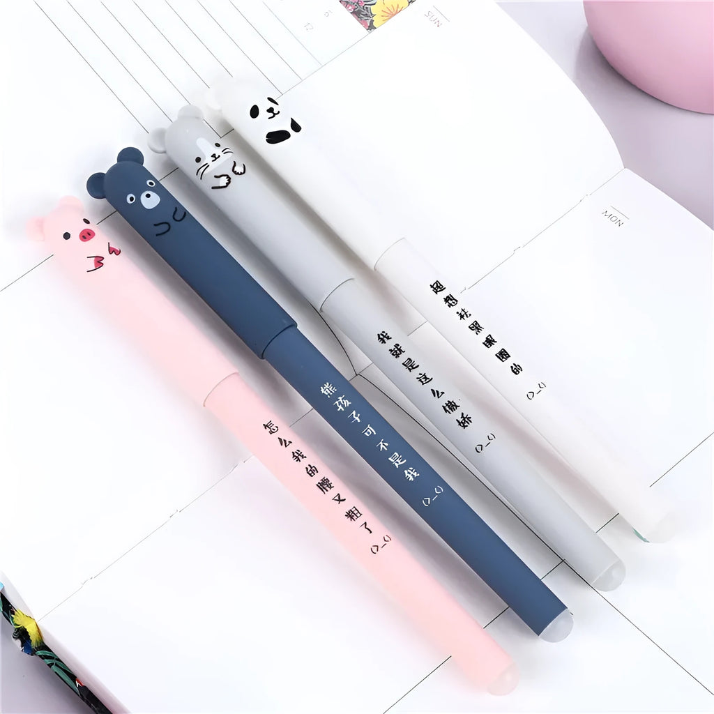 0.5mm hot erasable pen with plastic shell in black, blue, or red with refills and nib sets