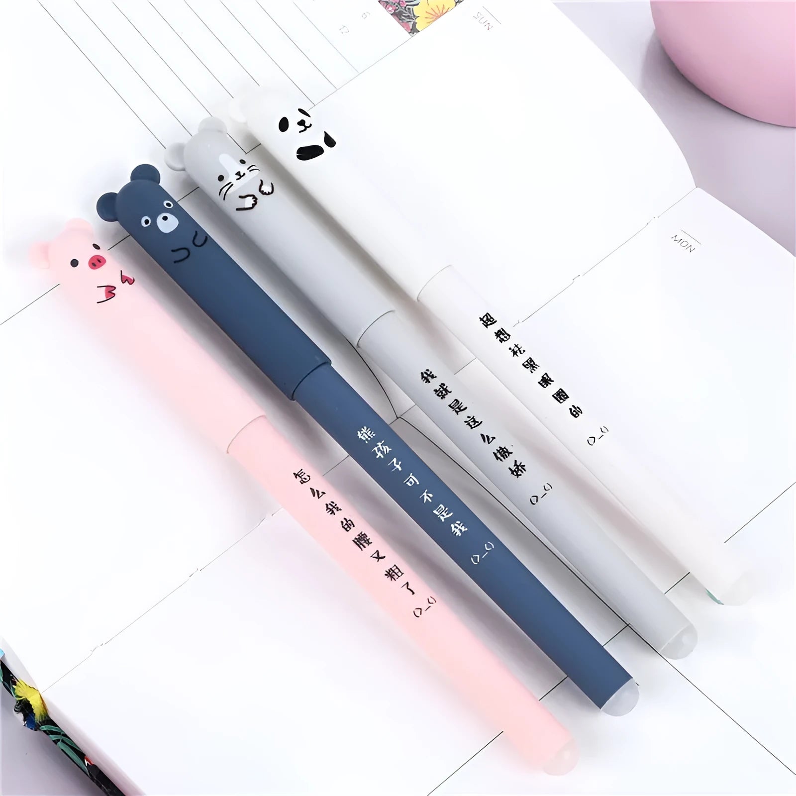 0.5mm hot erasable pen with plastic shell in black, blue, or red with refills and nib sets