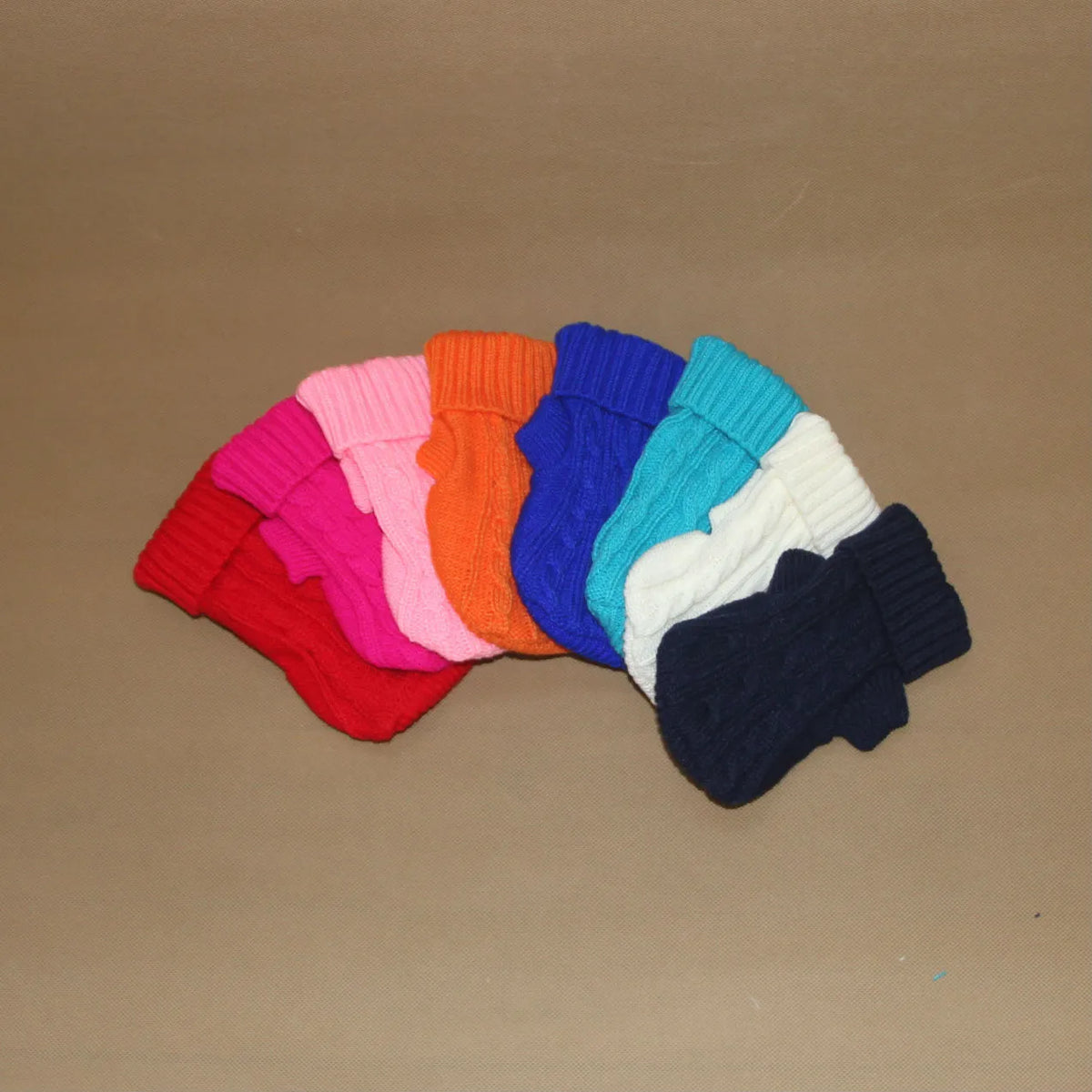 Knitted wool dog sweater with fabric buttons in assorted colours, sizes XS to XXL