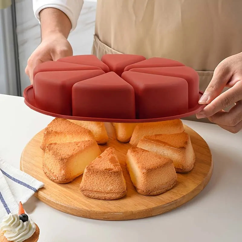 Round silicone cake mold in modern simplicity style, available in blue brown red and pink for baking