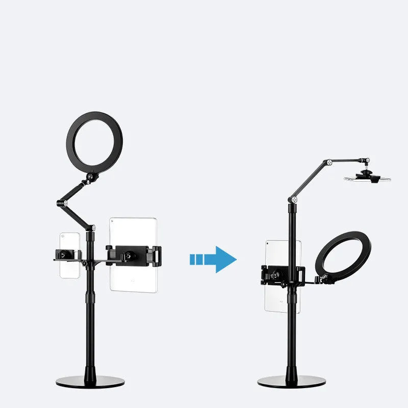 Black mobile phone tablet stand with fill light on floor for live broadcast filming
