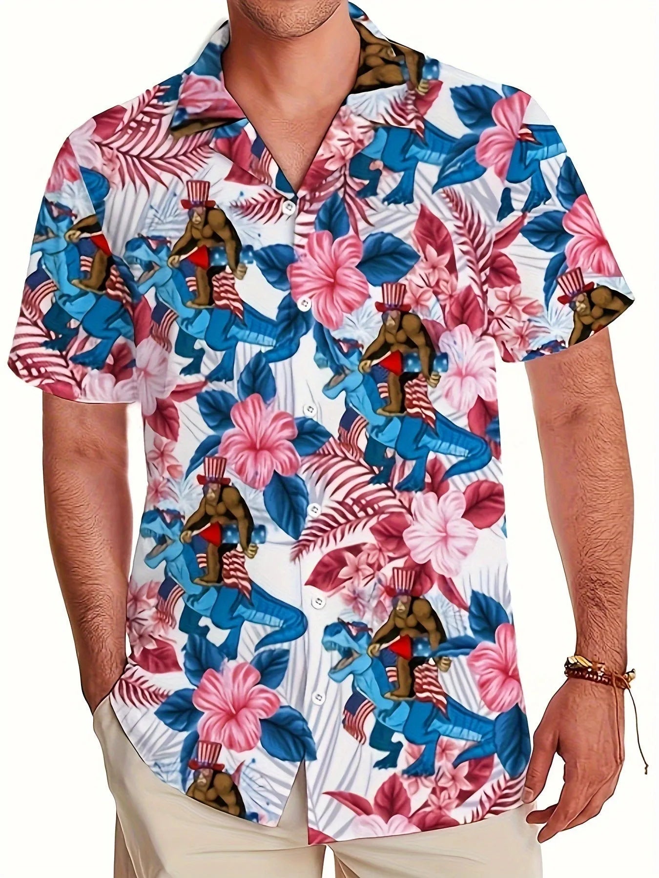 Men's floral pattern short sleeve shirt with loose cardigan fit for summer casual wear