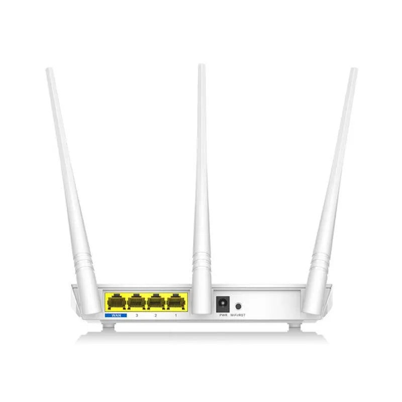 White dual-band wireless router on a desk
