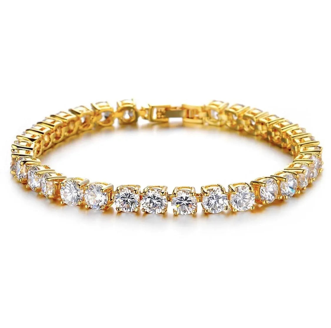 Men's silver hip hop bracelet with single row of rhinestones and geometric chain design