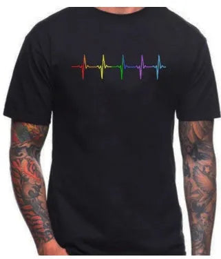Gay Pride Pulse T-Shirt in black with sizes from S to XXXL