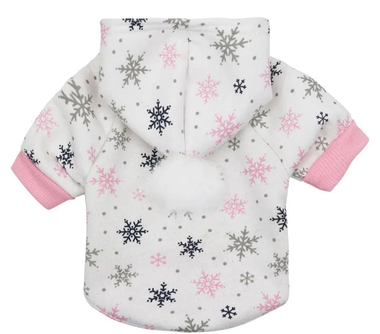 Fleece pet clothes in festive Christmas tree pattern for small dogs and cats, available in sizes XS to L