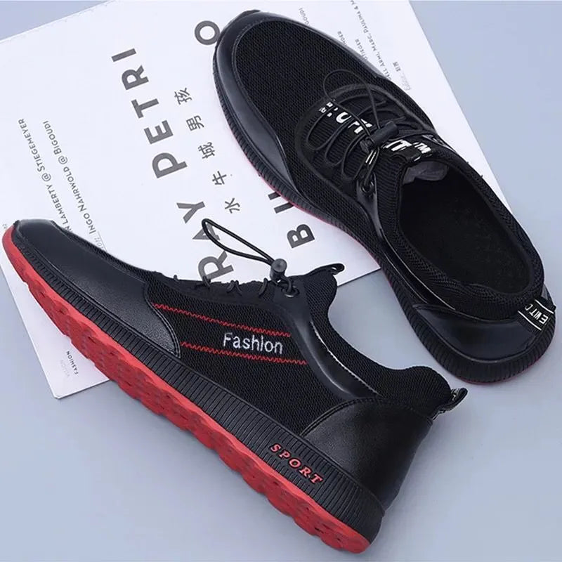 Men's casual street shoes with microfiber upper and car suture design in leather surface finish