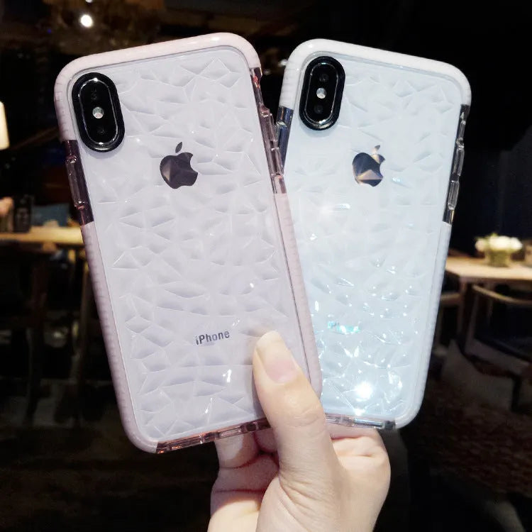 Simple striped TPU iPhone phone case shown in pink, white, and black border colour options