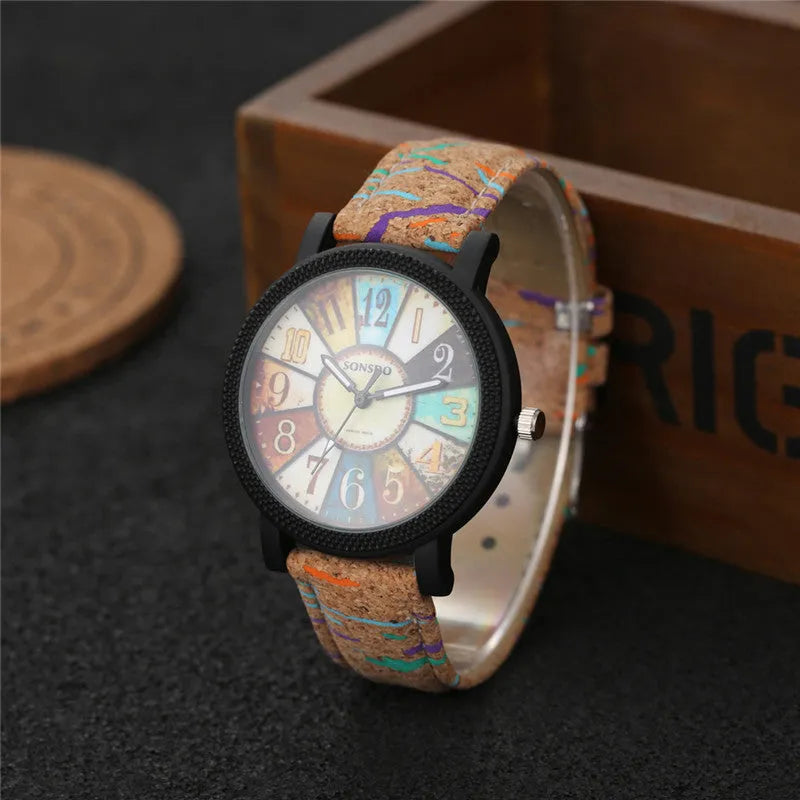 Casual vintage women's quartz wrist watch with 37mm round dial and leather strap