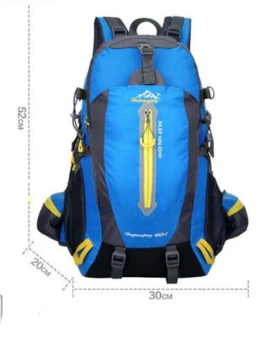 36-55L nylon hiking camping backpack in green for outdoor mountaineering and sports gear storage