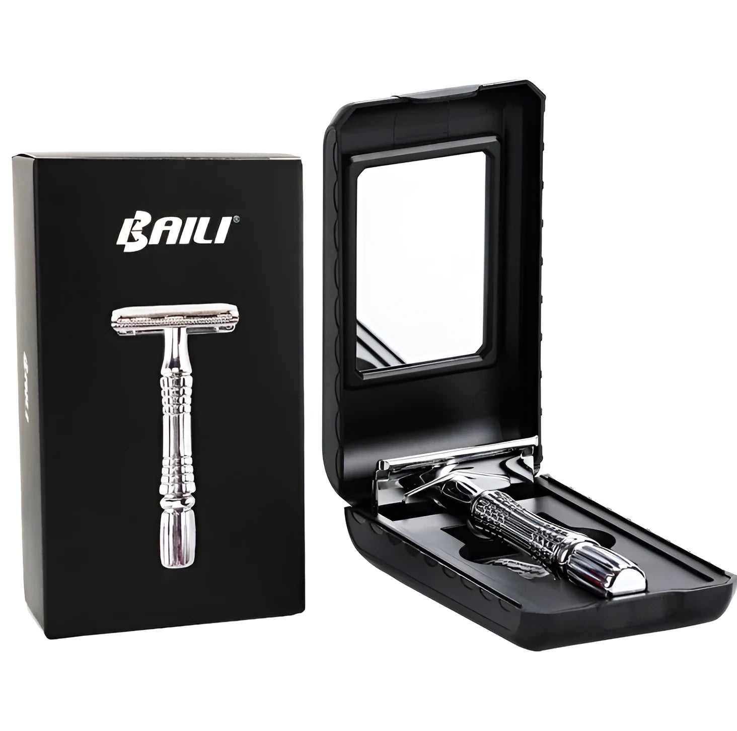 Silver grey safety double edge razor with non-slip handle and closed comb head