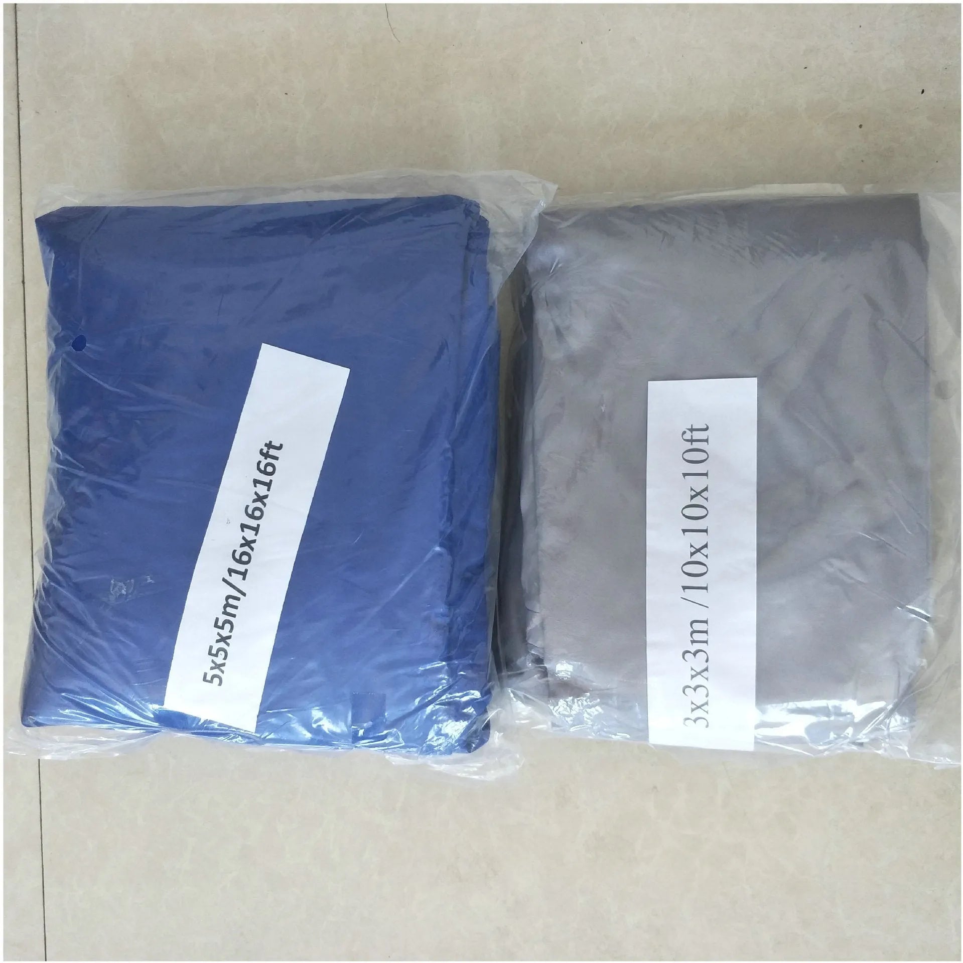 Blue polyester shade sail in curved square design measuring 3x4 metres