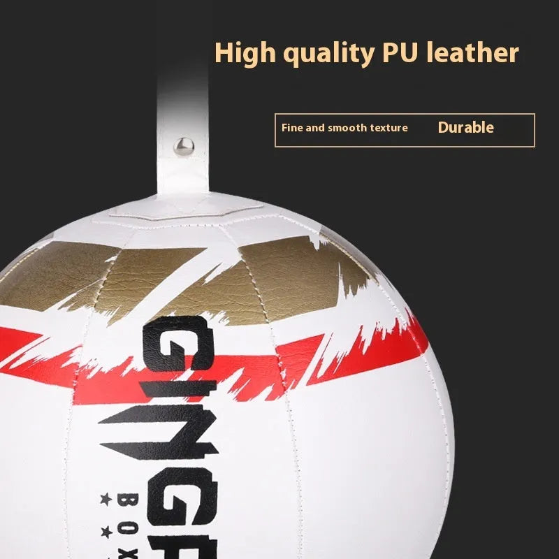 Black and green PU leather hanging boxing speed ball for reaction training.