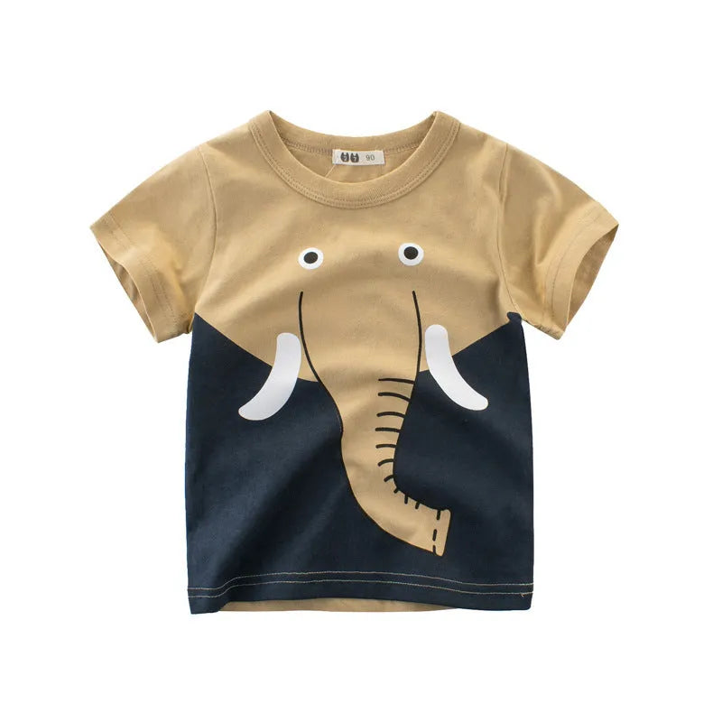 Boy's green lion print cotton T-shirt on hanger, sizes 90cm to 140cm