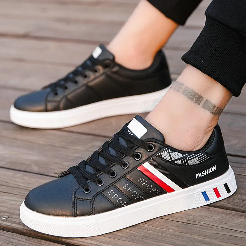 Sports shoes in black, grey, or white colours showing sizing chart with measurements 245mm to 270mm