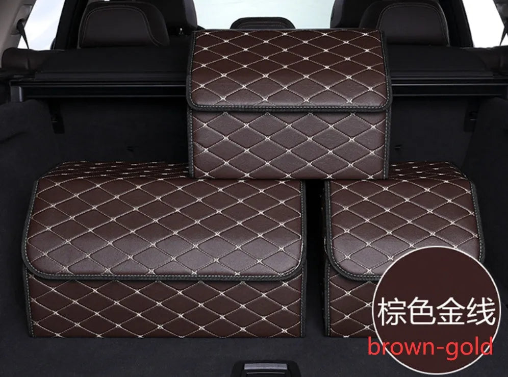 Leather car organiser storage box in Black, size Large 30x30x55cm on car back seat
