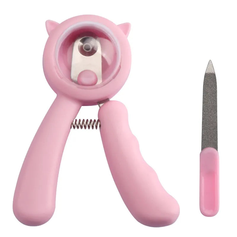 Blue and pink professional pet nail clippers with sickle stainless steel blade for cat and dog claws