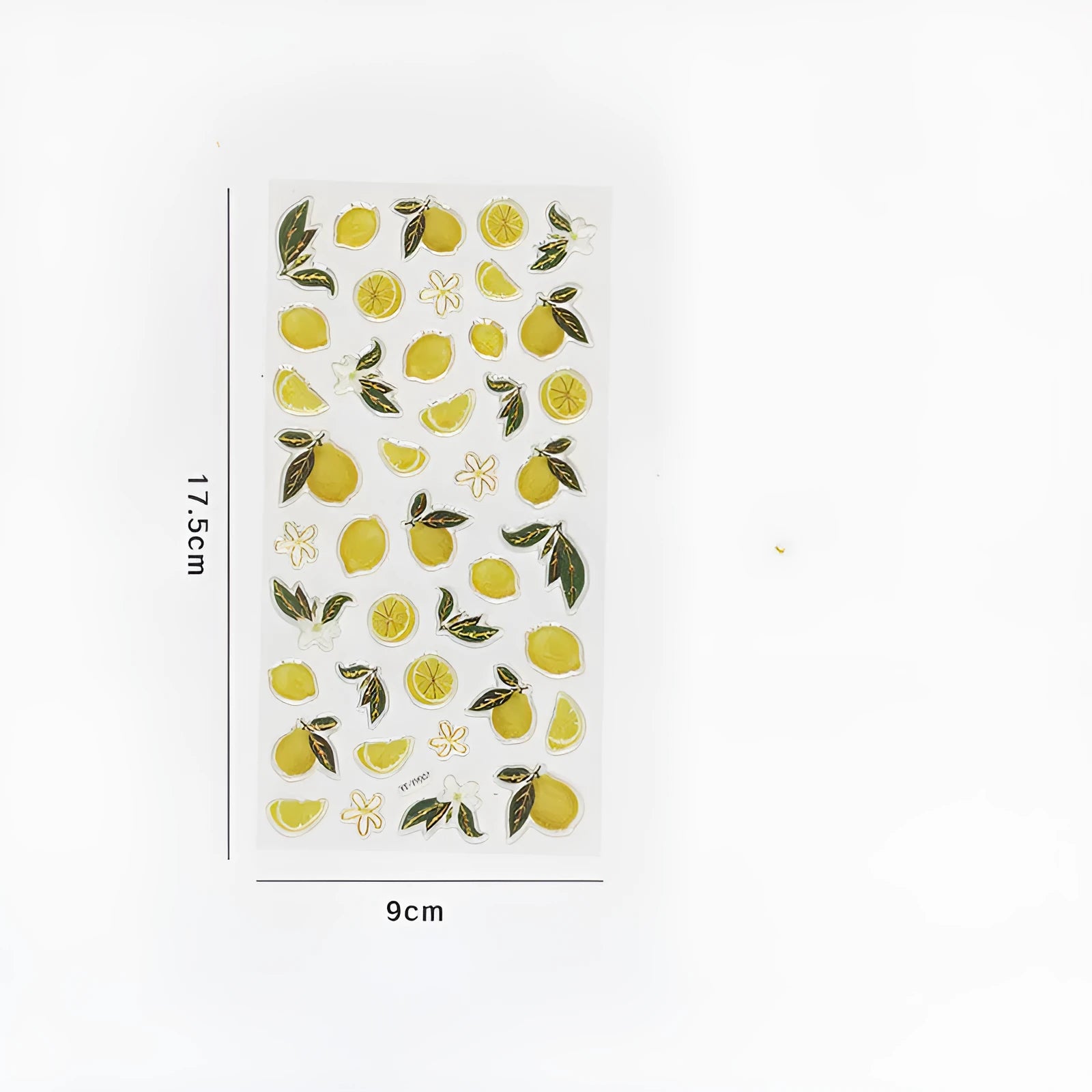 Sheet of six DIY fruit bronzing stickers showing grape, orange, passion fruit, peach, pineapple and strawberry designs.