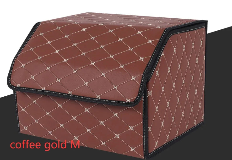 Leather car organiser storage box in Black, size Large 30x30x55cm on car back seat
