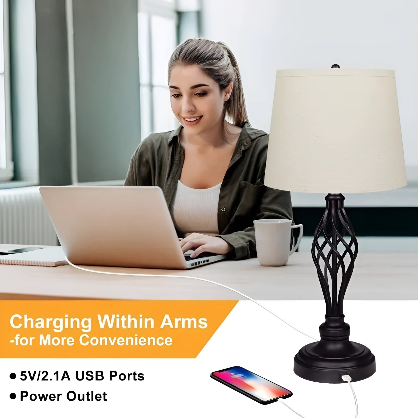 European style alloy bedside table lamp with touch controls for dimming and cold/warm light selection plus USB charging port