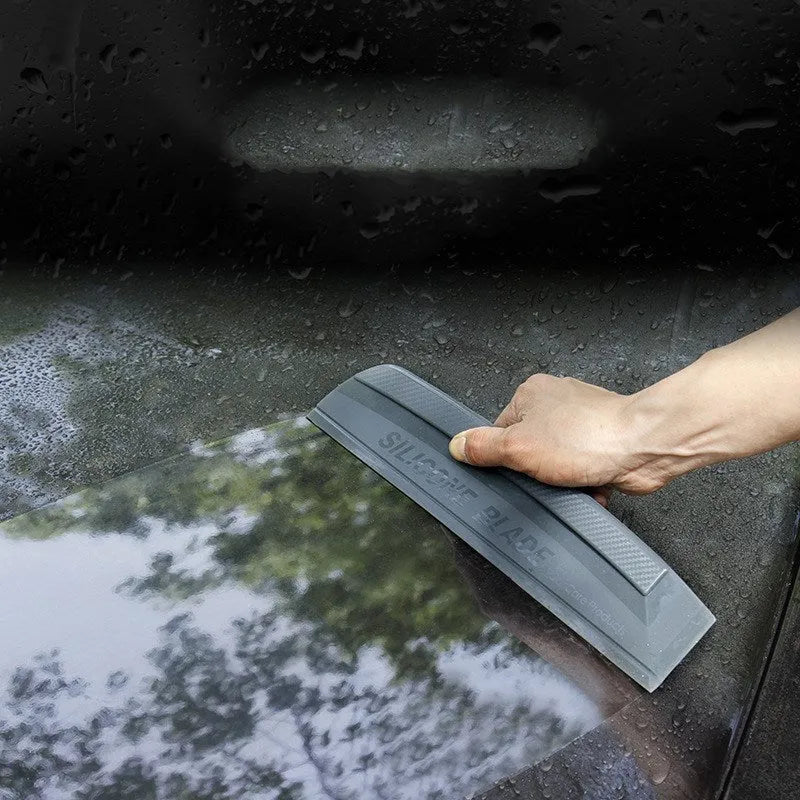 One-piece black silicone car wash wiper with flexible handle, model DM-094, 33.5 cm long