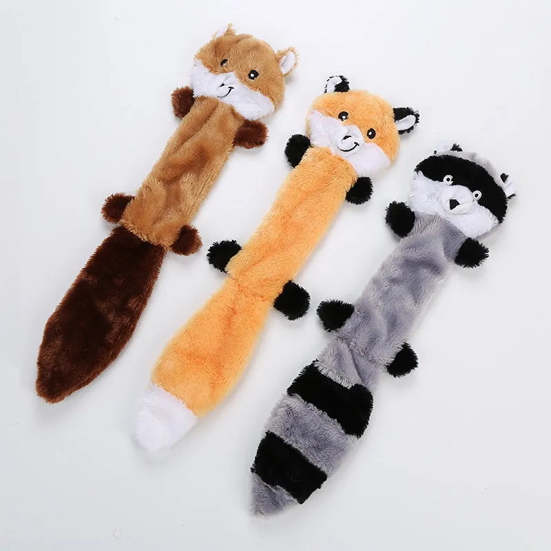 Colourful plush dog toy with squeaker measuring 46 cm long for interactive pet play