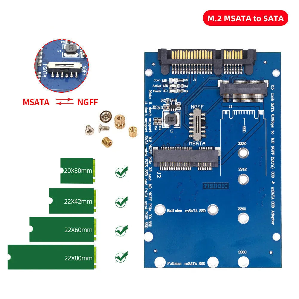 SATA3 to M2 NGFF MSATA SSD conversion adapter card in black and blue