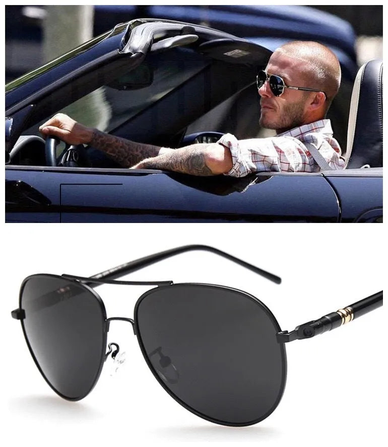 Men's polarized colour-changing sunglasses with alloy frame in black silver finish