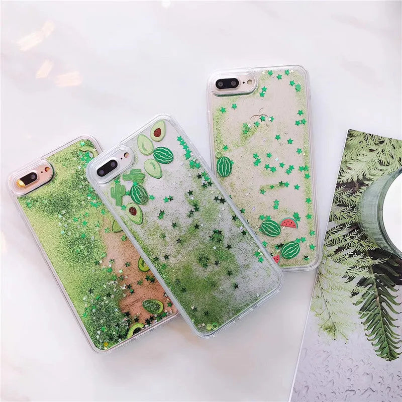 Avocado quicksand rhinestone back cover phone case for iPhone, three colour options, TPU PU construction