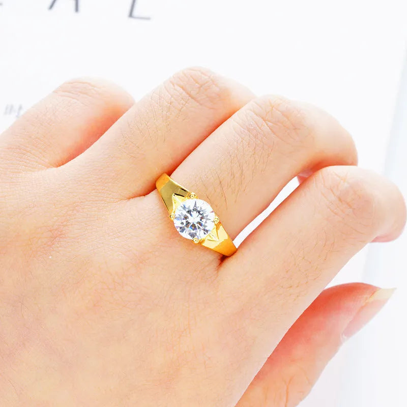 Adjustable women's gold zircon ring in copper with six colour options and flexible opening design