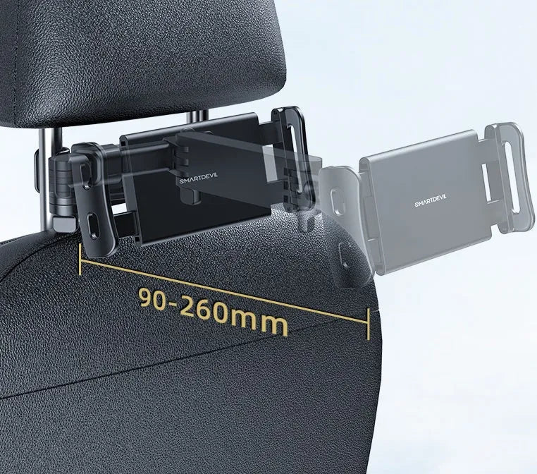 Car seat back bracket phone holder for tablets 4 to 12.9 inches in classic black