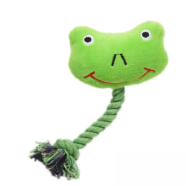 Pink rabbit-shaped plush squeaky dog toy with bite-resistant fabric placed on a light background