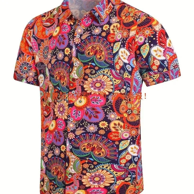 Men's plus size short sleeve cardigan in slim fit with digital print, available in multiple colours and sizes S to 5XL
