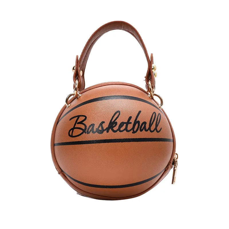 Small round women's handbag in PU with zipper closure, available in black soccer colour pattern, front view