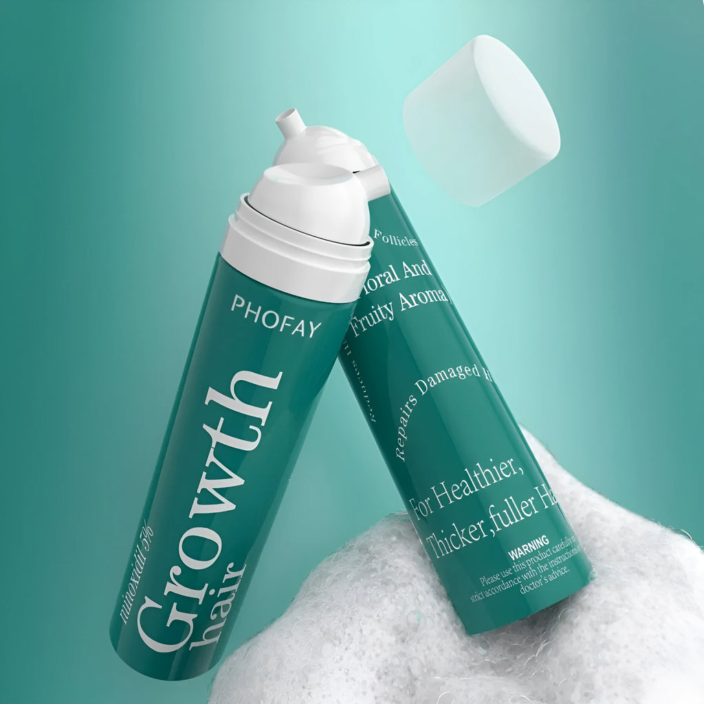 CH004 5% minoxidil anti-hair loss mousse 60ml canister with pump applicator on white background.