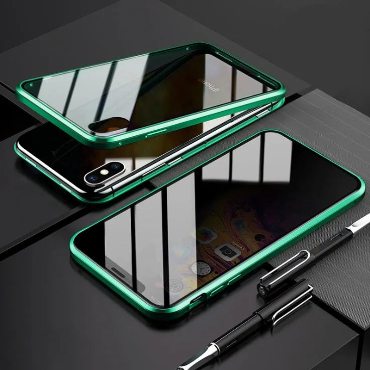 Black magnetic clamshell phone case with anti-peeping glass for Samsung Galaxy phones