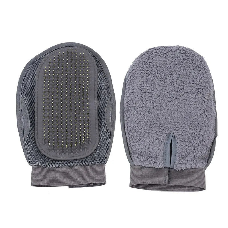 Gray rubber TPR pet grooming glove with steel needle tips for dog and cat bath massage