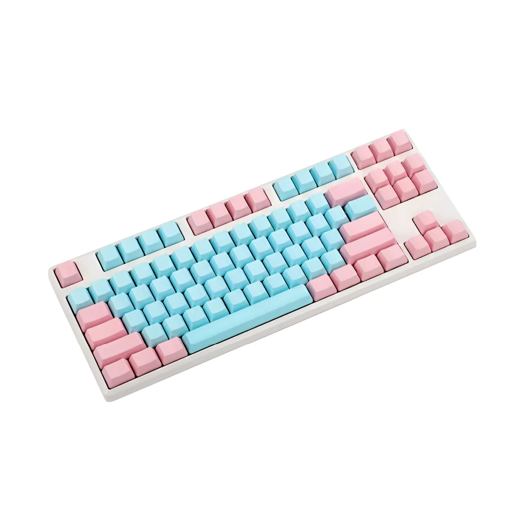 Pink PBT mechanical keyboard keycap set showing side engraving and opaque construction