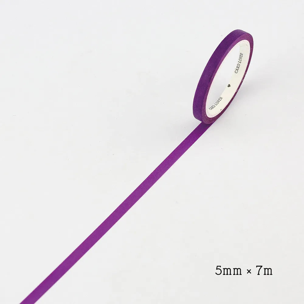 Solid colour paper accounting tape roll in crimson and deep purple options with 5mm width