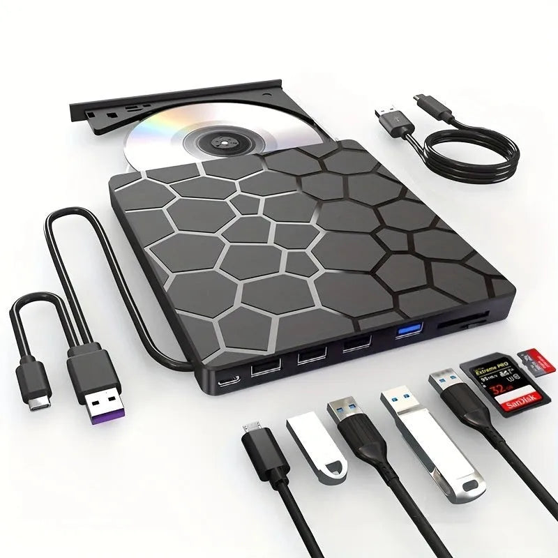 Black USB external CD drive writer with compact portable design
