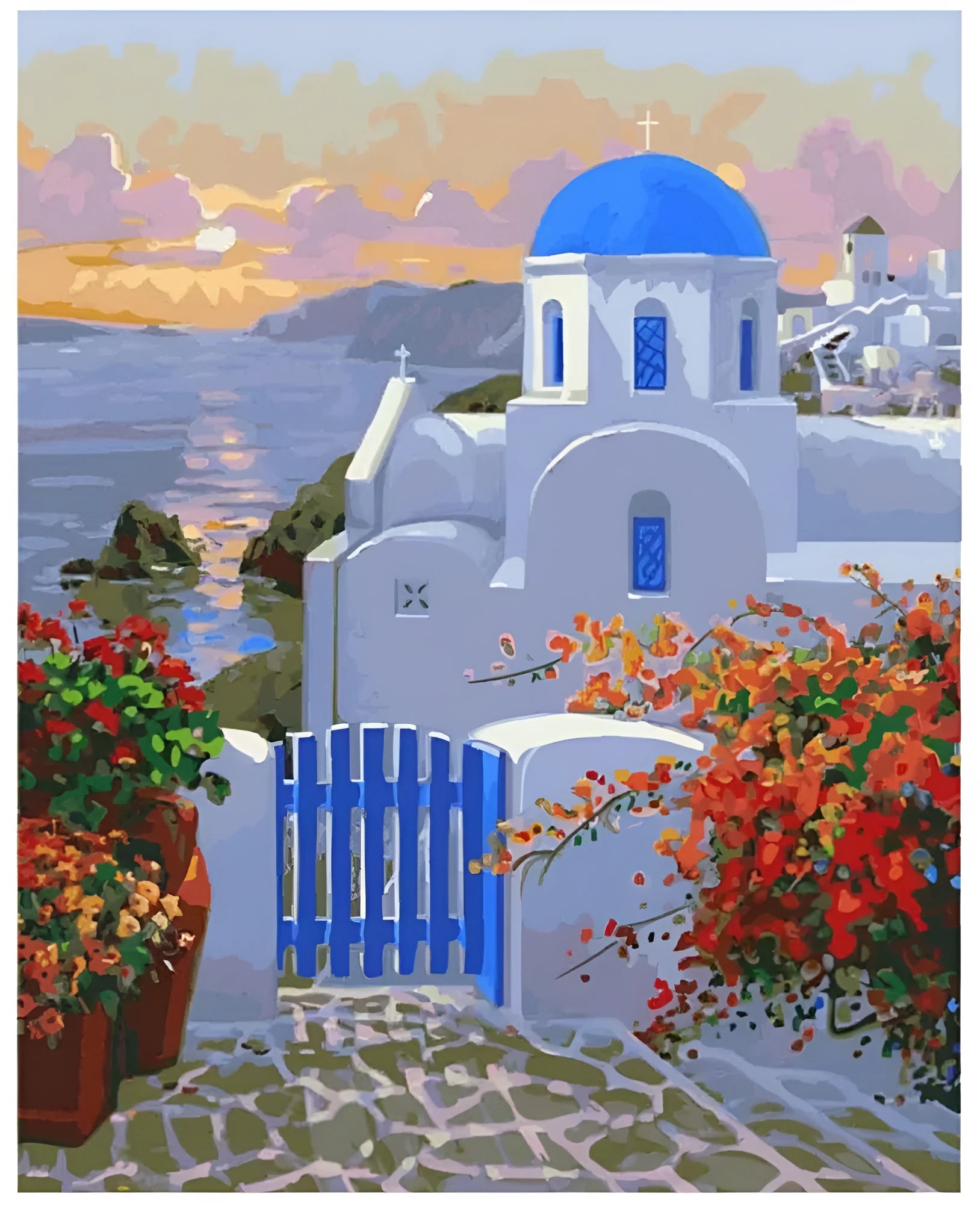 DIY digital oil painting kit with sea view villa pattern on 40x50cm frameless canvas
