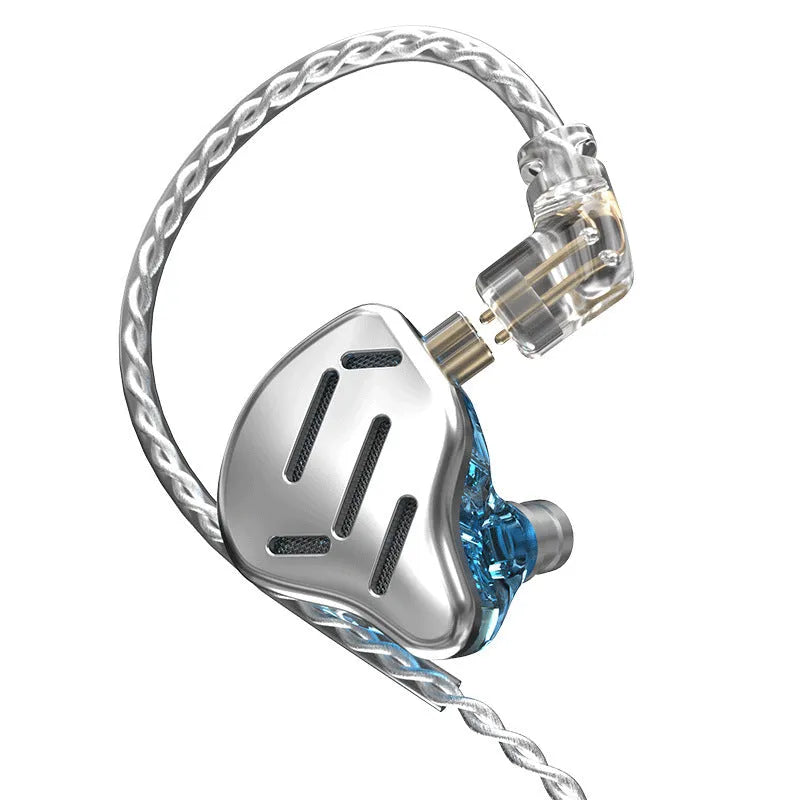 KZ ZAX black and silver blue in-ear headphones with 3.5mm L-bend plug and 1.25m cable