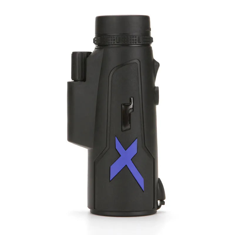 Black monocular telescope with 12x magnification and 50mm objective lens for outdoor observation